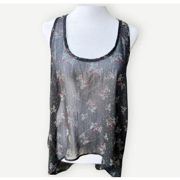 Lily White Retro Sheer Love Bird High Low Racerback Sleeveless Tunic. Medium. - Picture 1 of 6